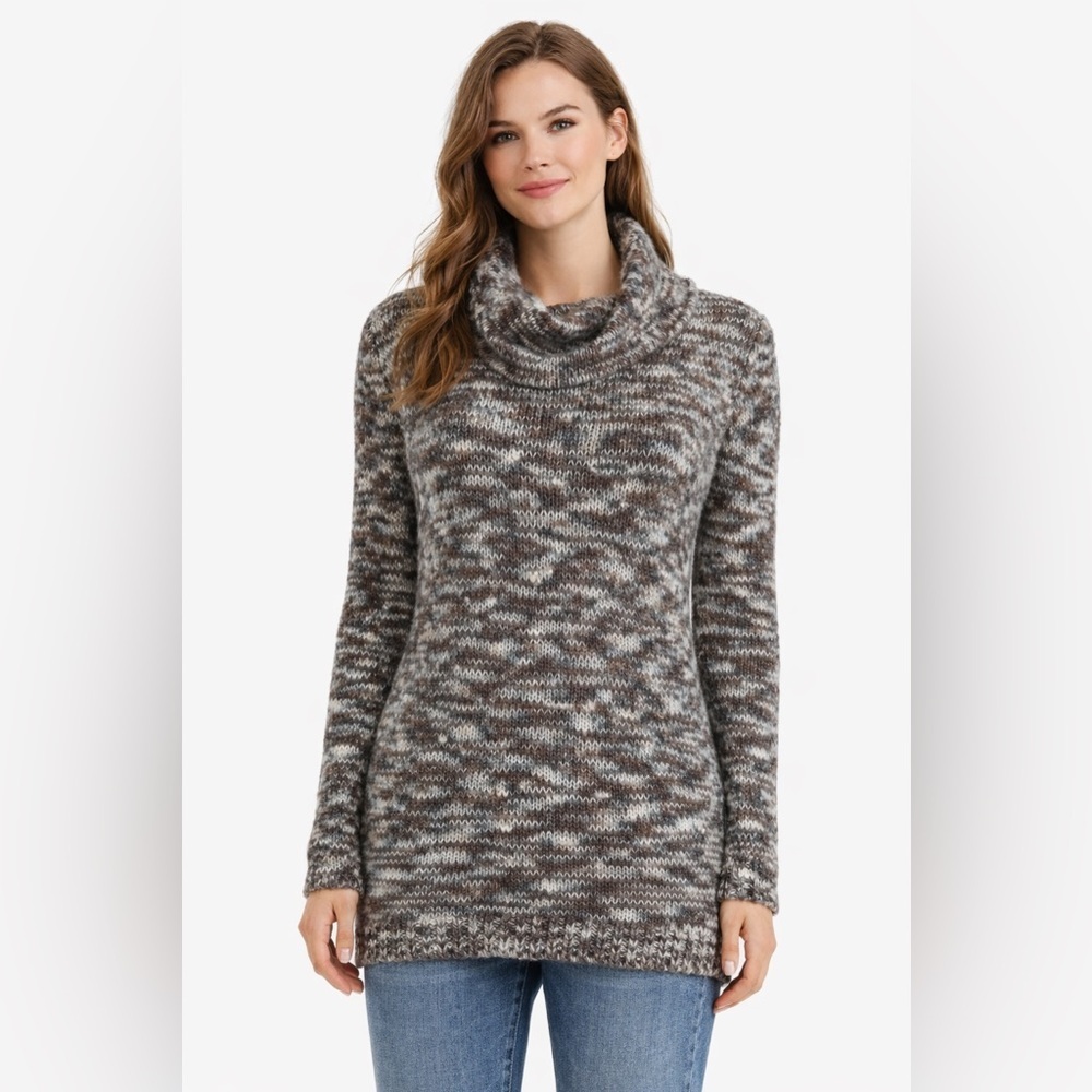 Carducci Marled Knit Cowl Neck Sweater Tunic Lightweight Neutral Layering Small
